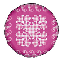 Pink Ulu Palaka Quilt Pattern Spare Tire Cover Hawaii Culture Breadfruit - Polynesian Pride