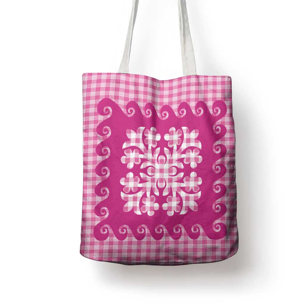 Pink Ulu Palaka Quilt Pattern Tote Bag Hawaii Culture Breadfruit LT9 - Polynesian Pride