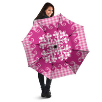 Pink Ulu Palaka Quilt Pattern Umbrella Hawaii Culture Breadfruit - Polynesian Pride