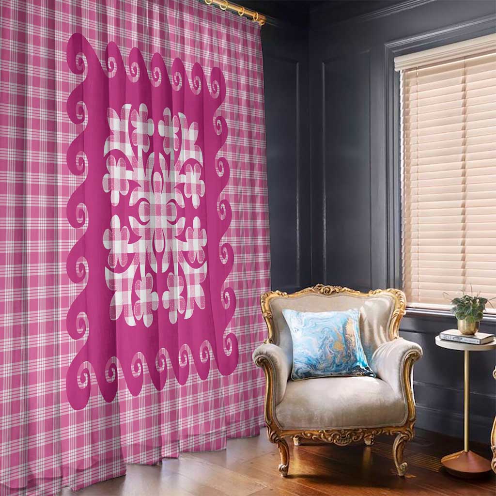 Pink Ulu Palaka Quilt Pattern Window Curtain Hawaii Culture Breadfruit LT9 - Polynesian Pride