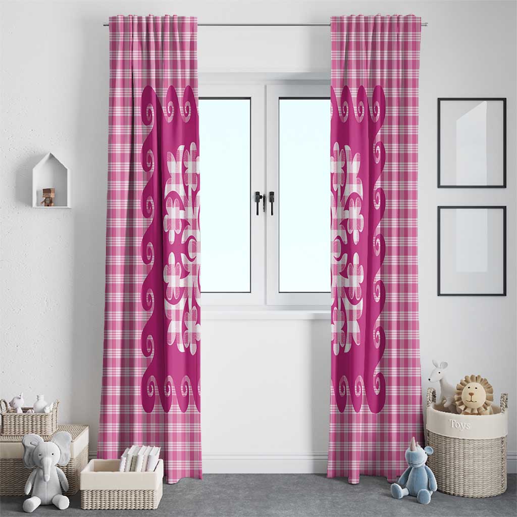 Pink Ulu Palaka Quilt Pattern Window Curtain Hawaii Culture Breadfruit LT9 - Polynesian Pride