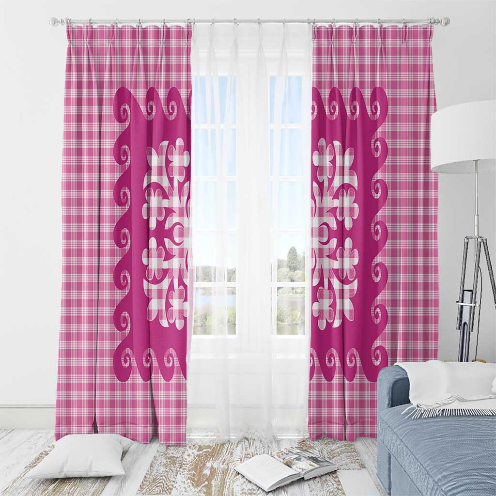 Pink Ulu Palaka Quilt Pattern Window Curtain Hawaii Culture Breadfruit LT9 - Polynesian Pride