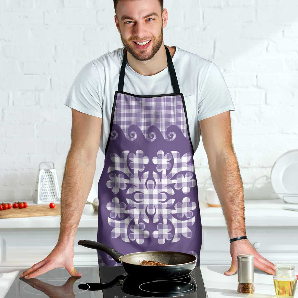 Purple Ulu Palaka Quilt Pattern Apron Hawaii Culture Breadfruit - Polynesian Pride