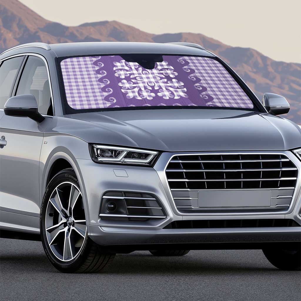 Purple Ulu Palaka Quilt Pattern Auto Sun Shade Hawaii Culture Breadfruit - Polynesian Pride