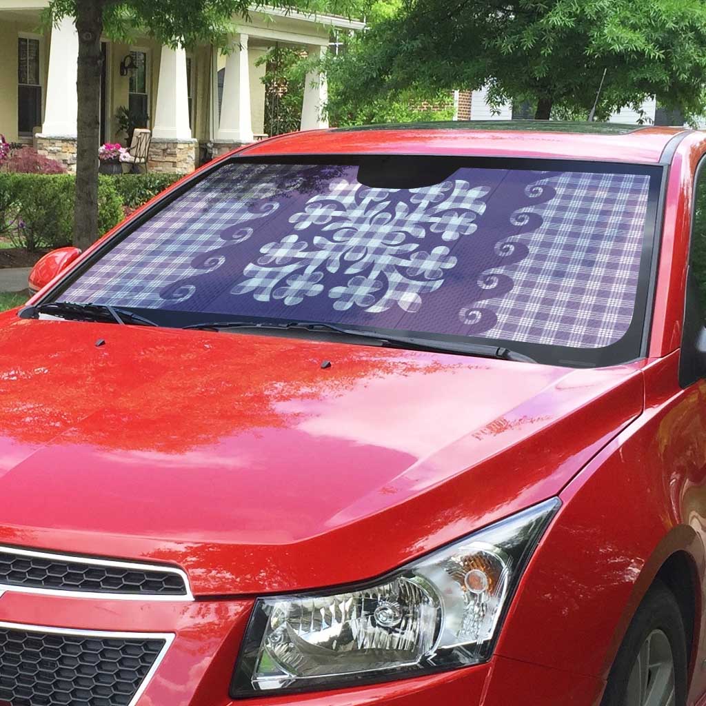 Purple Ulu Palaka Quilt Pattern Auto Sun Shade Hawaii Culture Breadfruit - Polynesian Pride