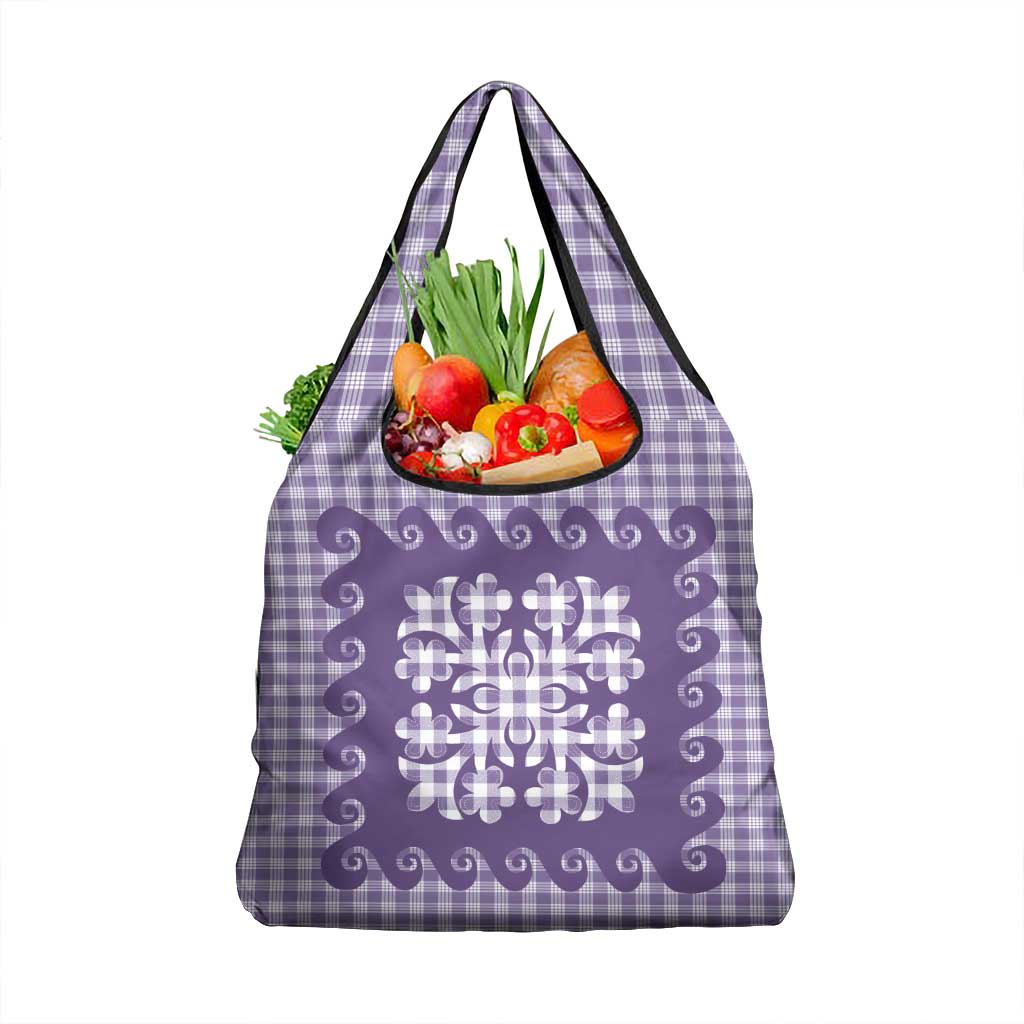 Purple Ulu Palaka Quilt Pattern Grocery Bag Hawaii Culture Breadfruit LT9 1-pack One Size Purple - Polynesian Pride