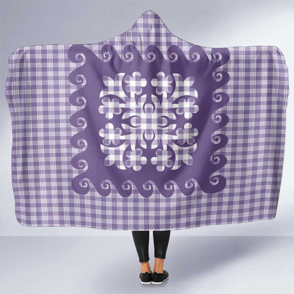 Purple Ulu Palaka Quilt Pattern Hooded Blanket Hawaii Culture Breadfruit - Polynesian Pride