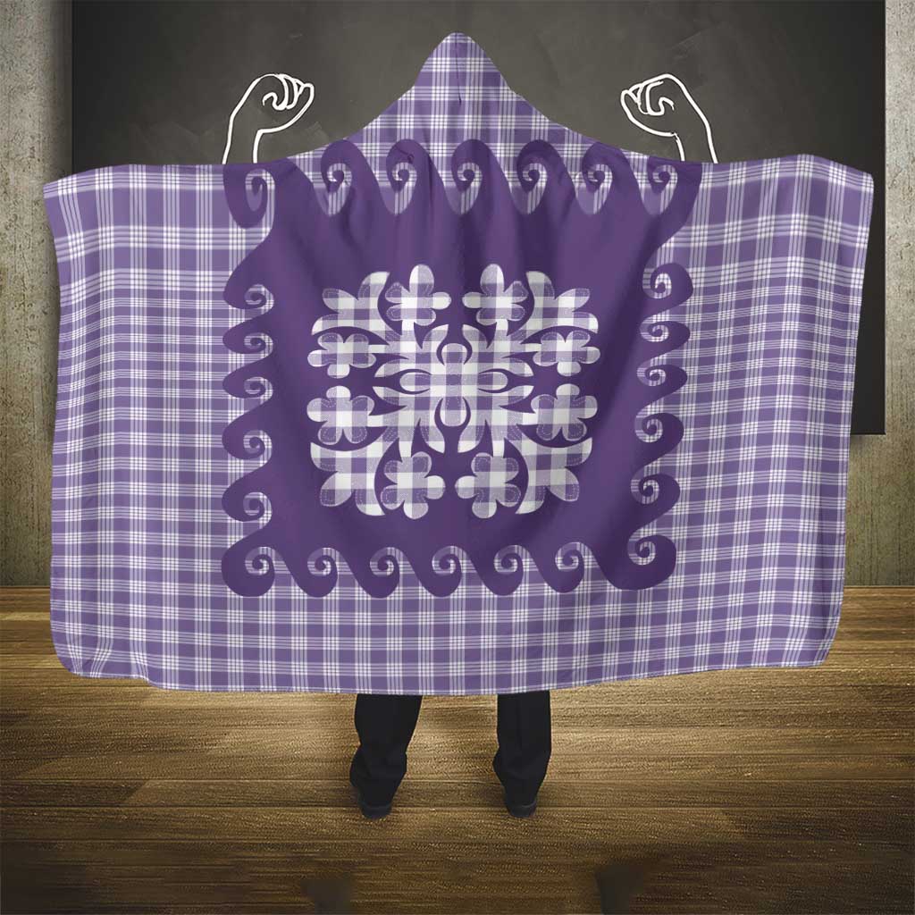 Purple Ulu Palaka Quilt Pattern Hooded Blanket Hawaii Culture Breadfruit - Polynesian Pride