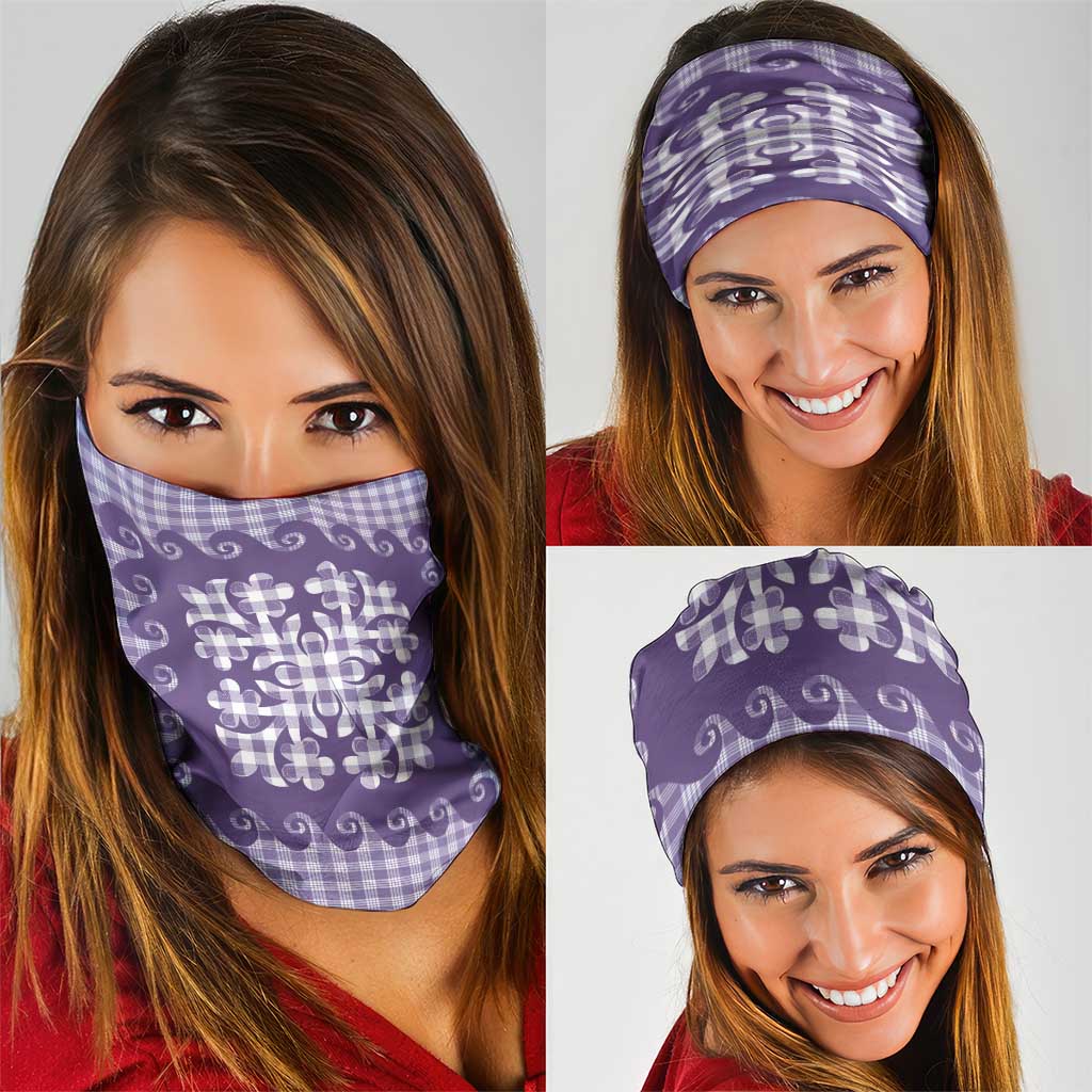 Purple Ulu Palaka Quilt Pattern Neck Gaiter Hawaii Culture Breadfruit - Polynesian Pride