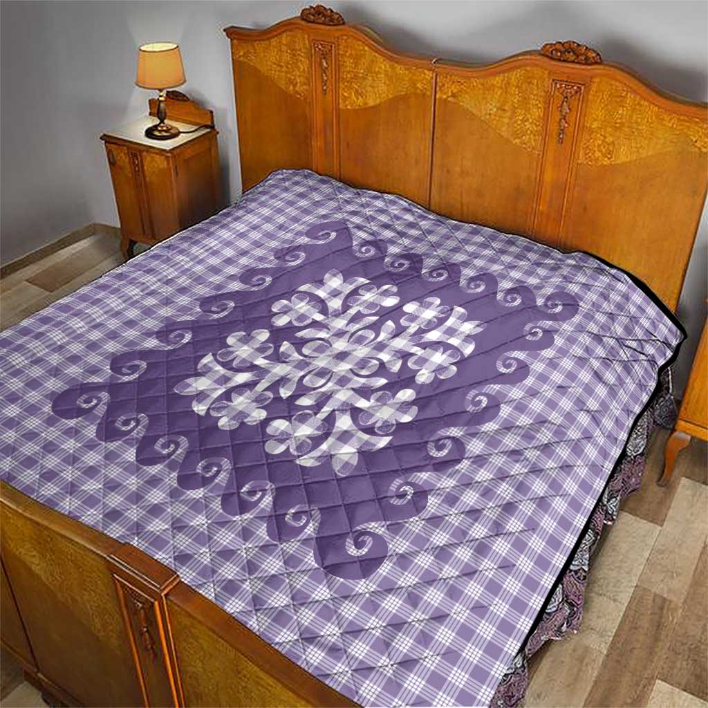 Purple Ulu Palaka Quilt Pattern Quilt Hawaii Culture Breadfruit - Polynesian Pride