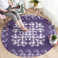 Purple Ulu Palaka Quilt Pattern Round Carpet Hawaii Culture Breadfruit - Polynesian Pride