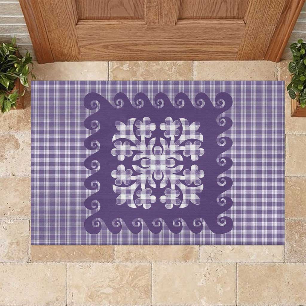 Purple Ulu Palaka Quilt Pattern Rubber Doormat Hawaii Culture Breadfruit LT9 Purple - Polynesian Pride