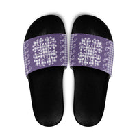 Purple Ulu Palaka Quilt Pattern Slide Sandals Hawaii Culture Breadfruit LT9 Purple - Polynesian Pride