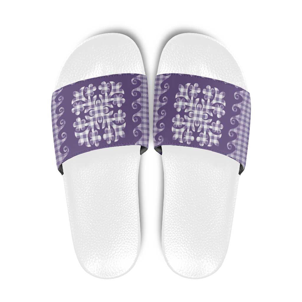 Purple Ulu Palaka Quilt Pattern Slide Sandals Hawaii Culture Breadfruit LT9 Purple - Polynesian Pride