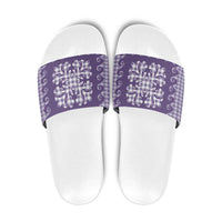 Purple Ulu Palaka Quilt Pattern Slide Sandals Hawaii Culture Breadfruit LT9 Purple - Polynesian Pride