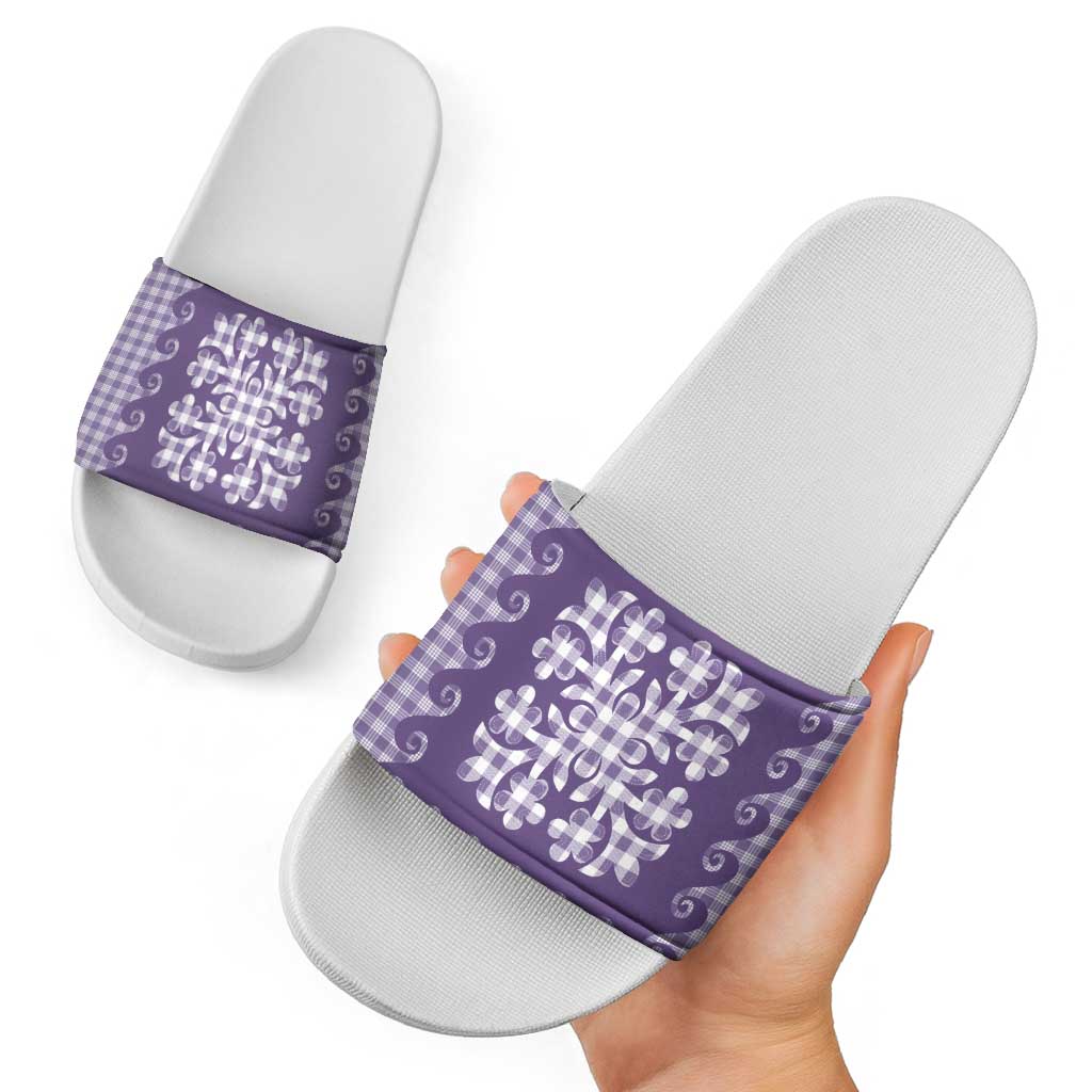 Purple Ulu Palaka Quilt Pattern Slide Sandals Hawaii Culture Breadfruit LT9 - Polynesian Pride