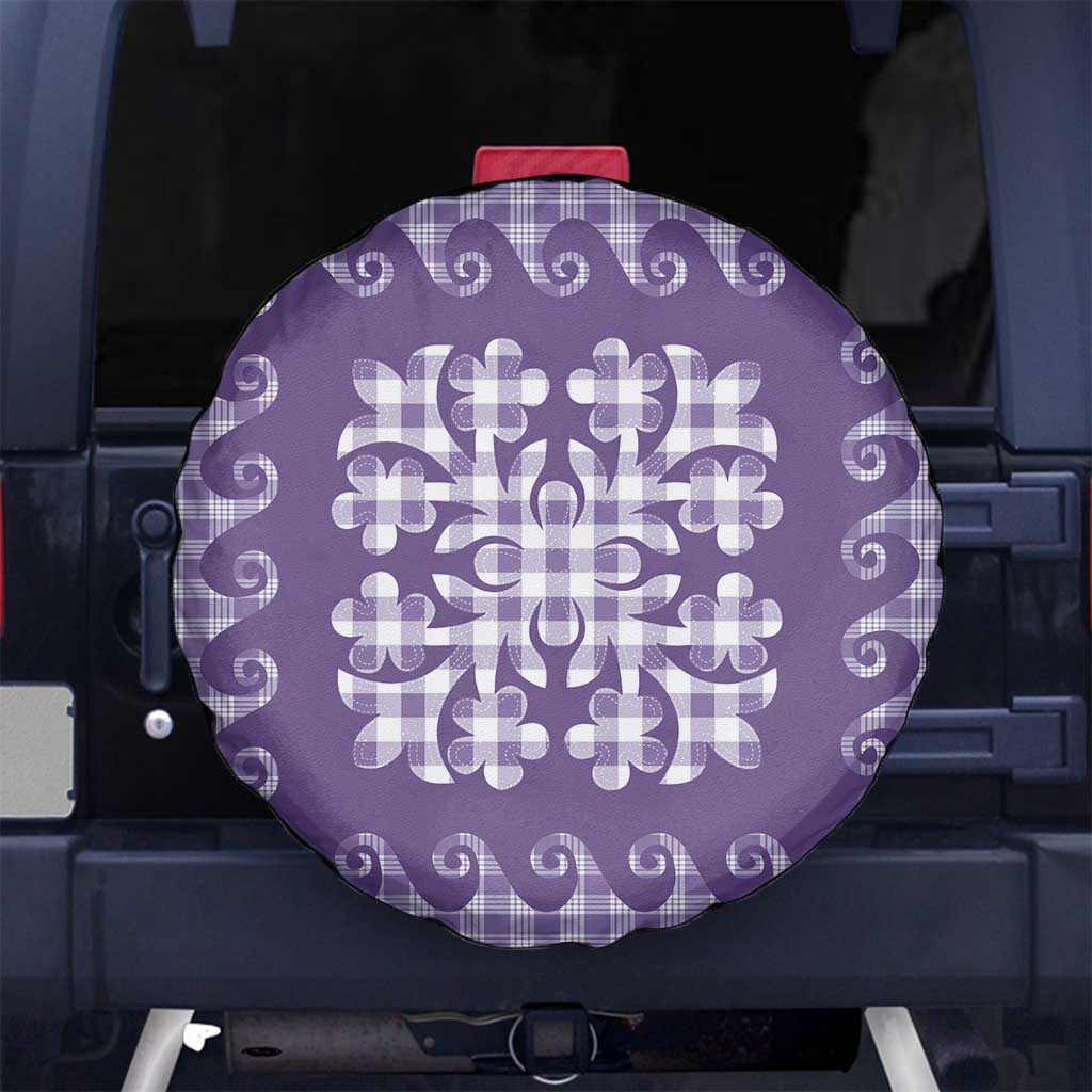 Purple Ulu Palaka Quilt Pattern Spare Tire Cover Hawaii Culture Breadfruit - Polynesian Pride