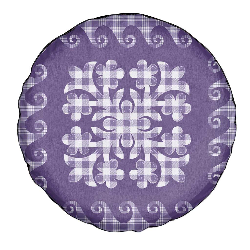 Purple Ulu Palaka Quilt Pattern Spare Tire Cover Hawaii Culture Breadfruit - Polynesian Pride