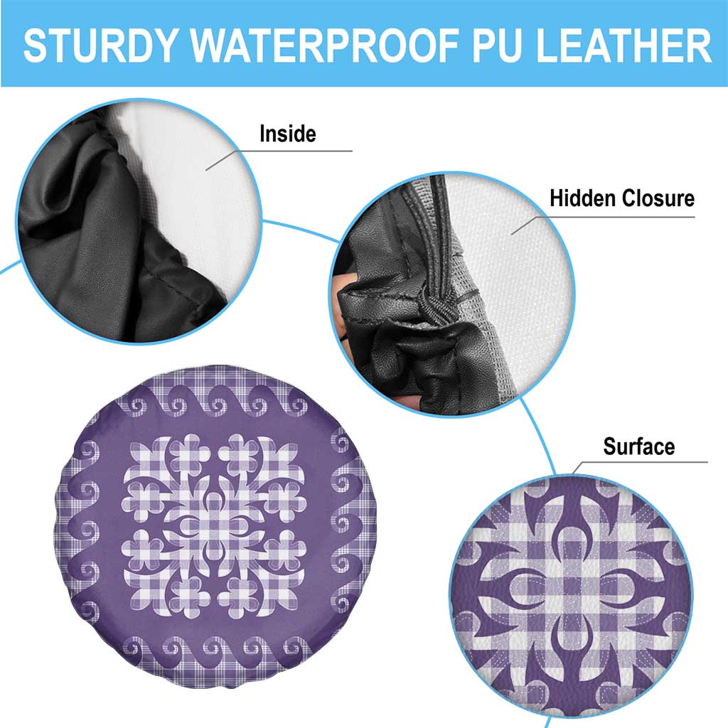 Purple Ulu Palaka Quilt Pattern Spare Tire Cover Hawaii Culture Breadfruit - Polynesian Pride