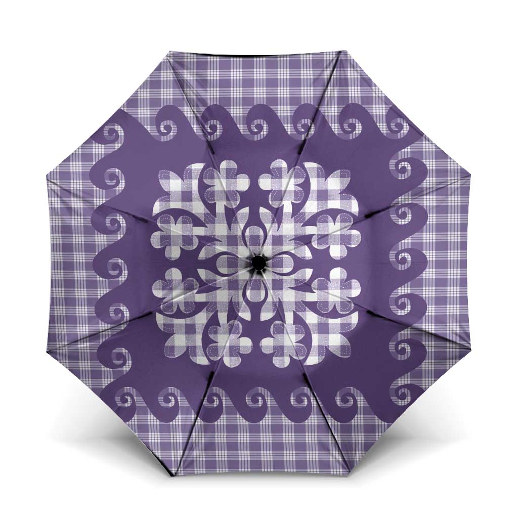 Purple Ulu Palaka Quilt Pattern Umbrella Hawaii Culture Breadfruit - Polynesian Pride