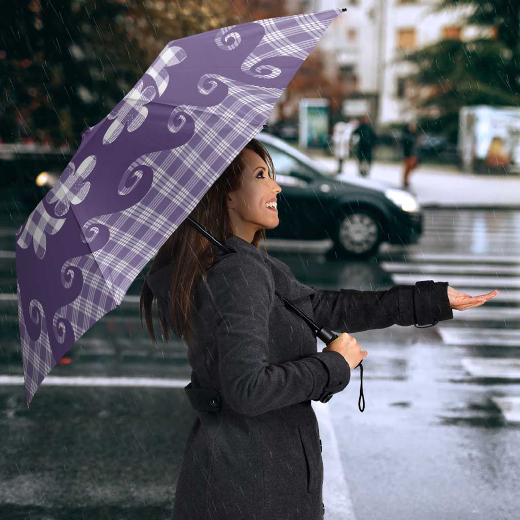 Purple Ulu Palaka Quilt Pattern Umbrella Hawaii Culture Breadfruit - Polynesian Pride