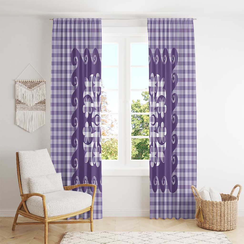 Purple Ulu Palaka Quilt Pattern Window Curtain Hawaii Culture Breadfruit - Polynesian Pride