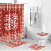 Red Ulu Palaka Quilt Pattern Bathroom Set Hawaii Culture Breadfruit - Polynesian Pride