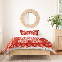 Red Ulu Palaka Quilt Pattern Bedding Set Hawaii Culture Breadfruit - Polynesian Pride