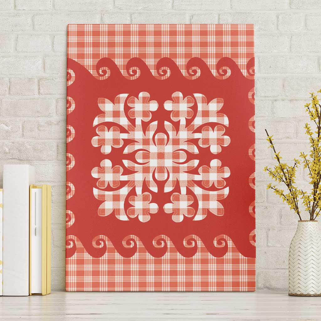 Red Ulu Palaka Quilt Pattern Canvas Wall Art Hawaii Culture Breadfruit - Polynesian Pride