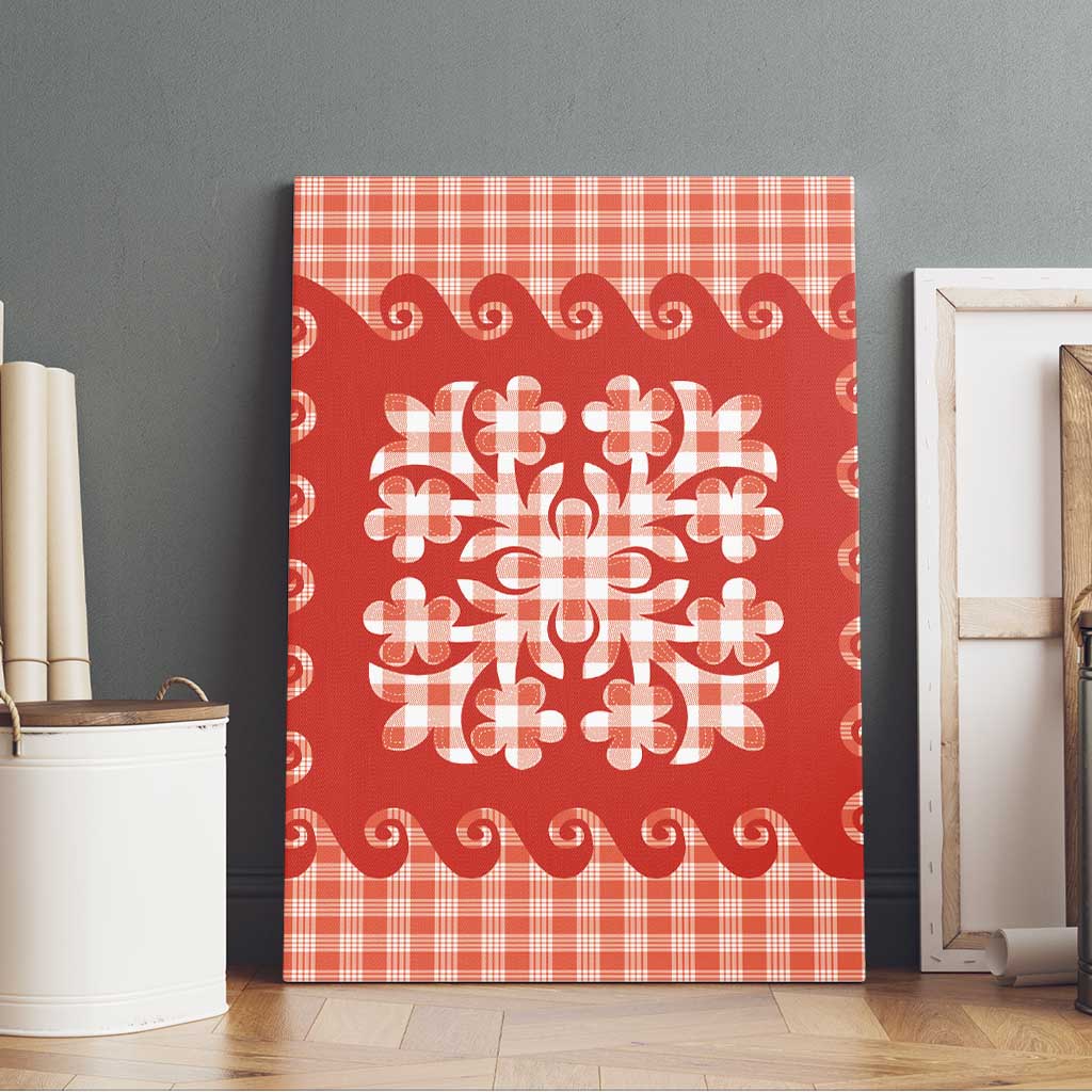 Red Ulu Palaka Quilt Pattern Canvas Wall Art Hawaii Culture Breadfruit - Polynesian Pride