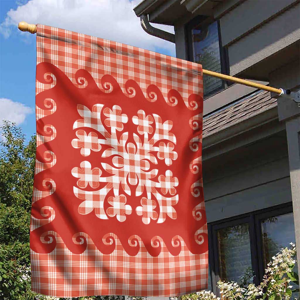 Red Ulu Palaka Quilt Pattern Garden Flag Hawaii Culture Breadfruit LT9 - Polynesian Pride
