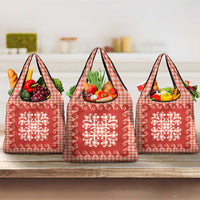 Red Ulu Palaka Quilt Pattern Grocery Bag Hawaii Culture Breadfruit LT9 3-pack One Size Red - Polynesian Pride