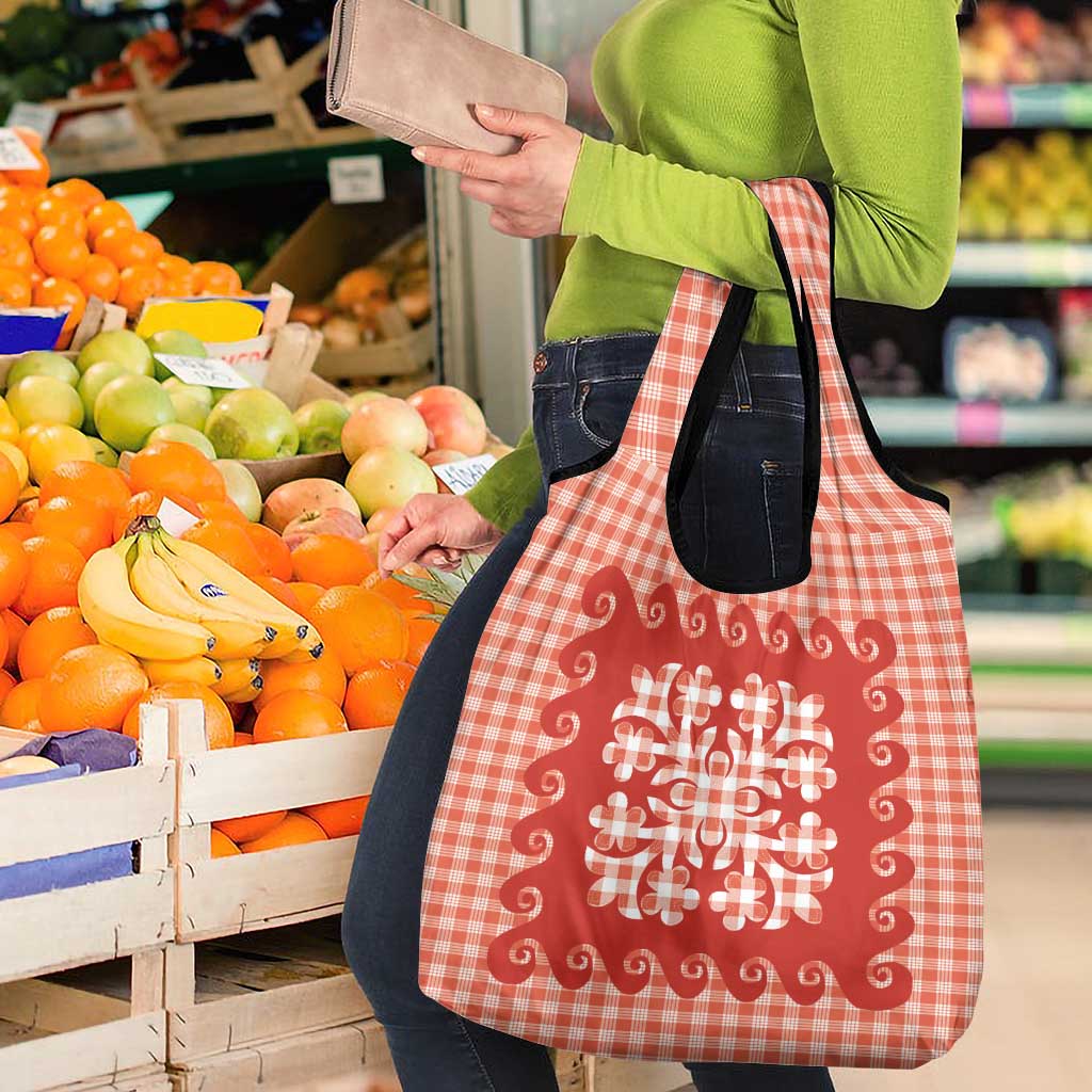Red Ulu Palaka Quilt Pattern Grocery Bag Hawaii Culture Breadfruit LT9 - Polynesian Pride