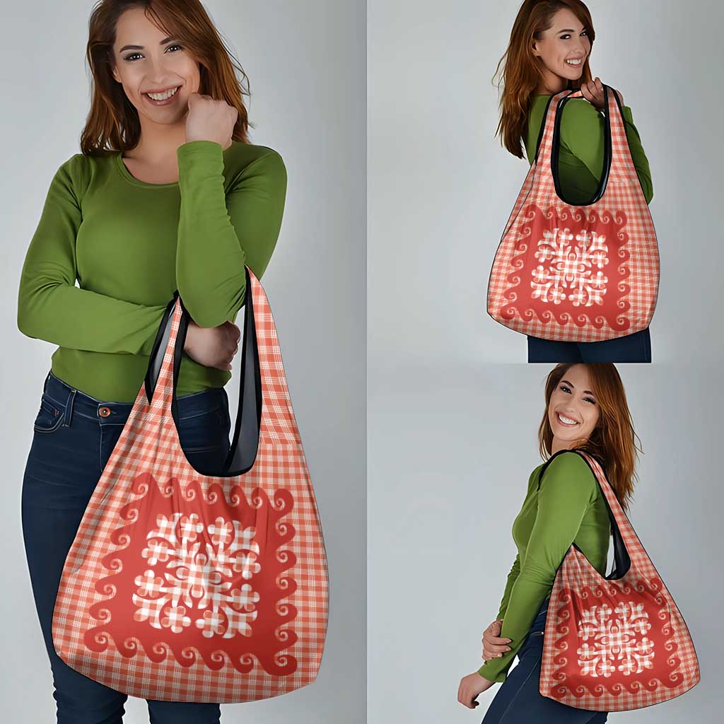 Red Ulu Palaka Quilt Pattern Grocery Bag Hawaii Culture Breadfruit LT9 - Polynesian Pride