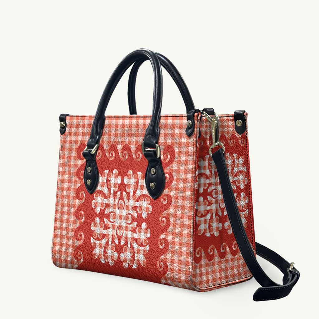 Red Ulu Palaka Quilt Pattern Leather Bag Hawaii Culture Breadfruit - Polynesian Pride