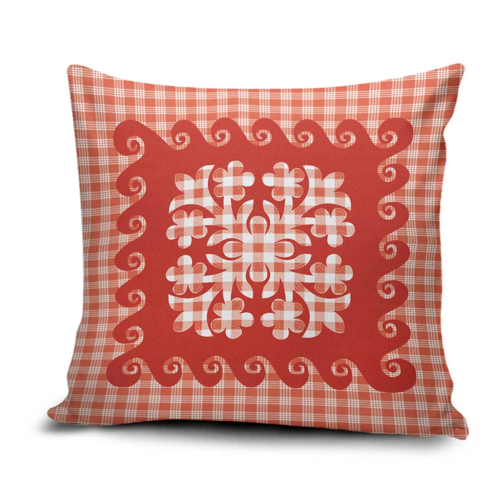 Red Ulu Palaka Quilt Pattern Pillow Cover Hawaii Culture Breadfruit LT9 Red - Polynesian Pride