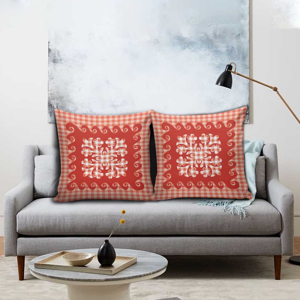 Red Ulu Palaka Quilt Pattern Pillow Cover Hawaii Culture Breadfruit LT9 - Polynesian Pride