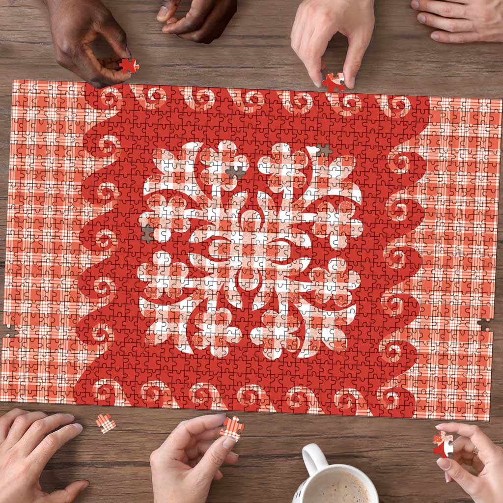 Red Ulu Palaka Quilt Pattern Puzzle Hawaii Culture Breadfruit LT9 - Polynesian Pride