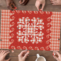 Red Ulu Palaka Quilt Pattern Puzzle Hawaii Culture Breadfruit LT9 - Polynesian Pride