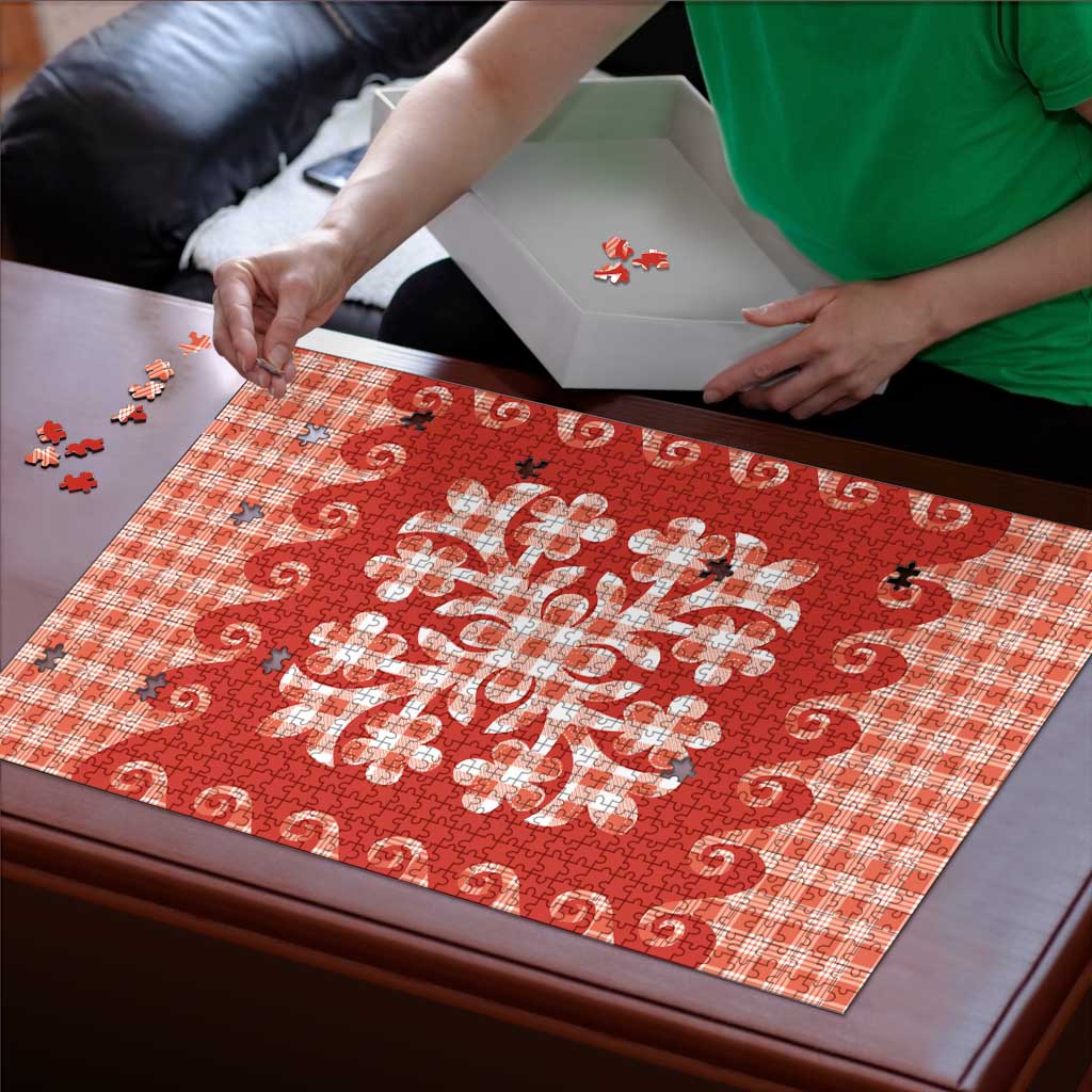 Red Ulu Palaka Quilt Pattern Puzzle Hawaii Culture Breadfruit LT9 - Polynesian Pride