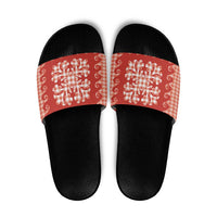 Red Ulu Palaka Quilt Pattern Slide Sandals Hawaii Culture Breadfruit LT9 Red - Polynesian Pride
