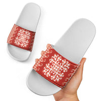 Red Ulu Palaka Quilt Pattern Slide Sandals Hawaii Culture Breadfruit LT9 - Polynesian Pride