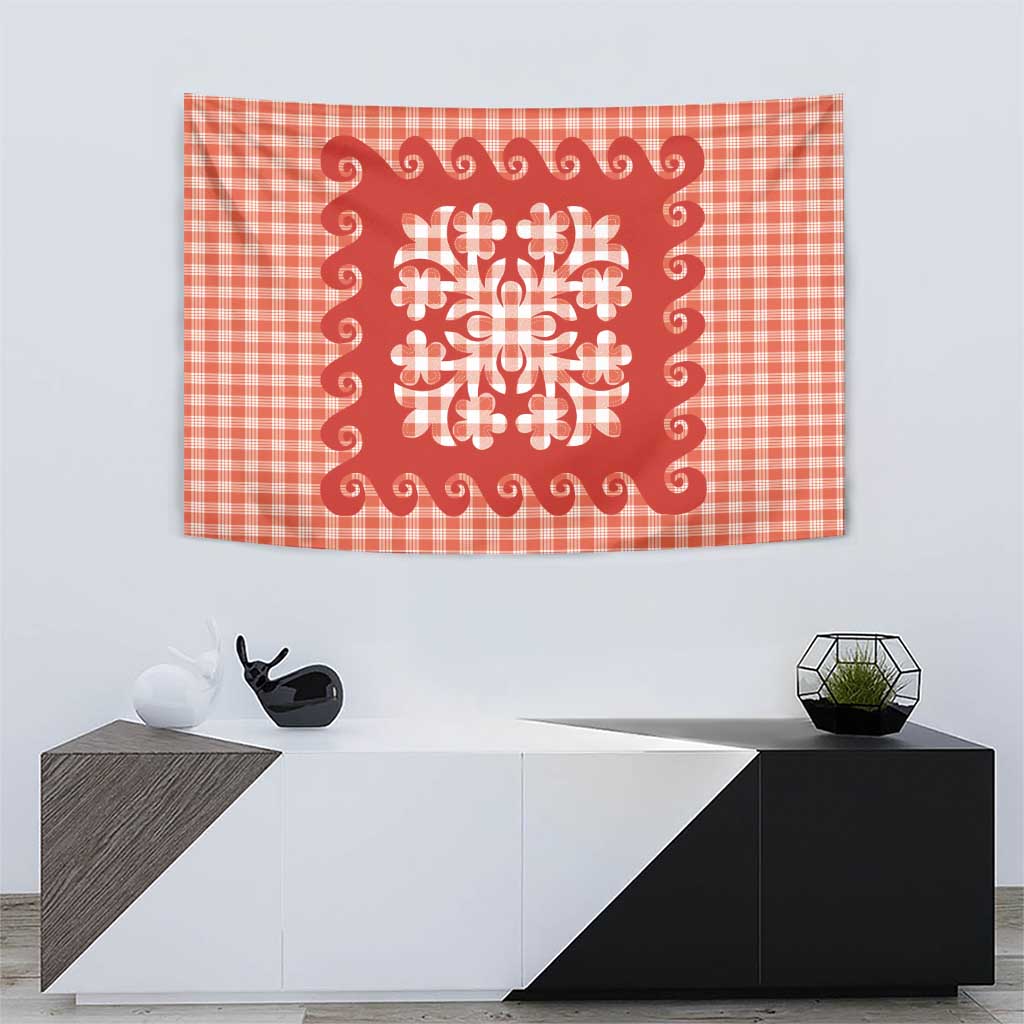 Red Ulu Palaka Quilt Pattern Tapestry Hawaii Culture Breadfruit LT9 - Polynesian Pride