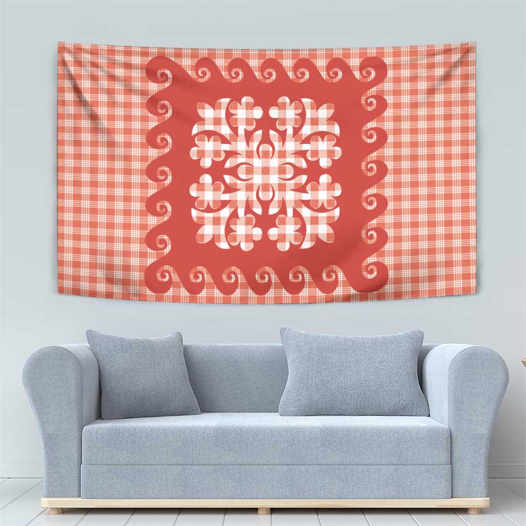 Red Ulu Palaka Quilt Pattern Tapestry Hawaii Culture Breadfruit LT9 - Polynesian Pride