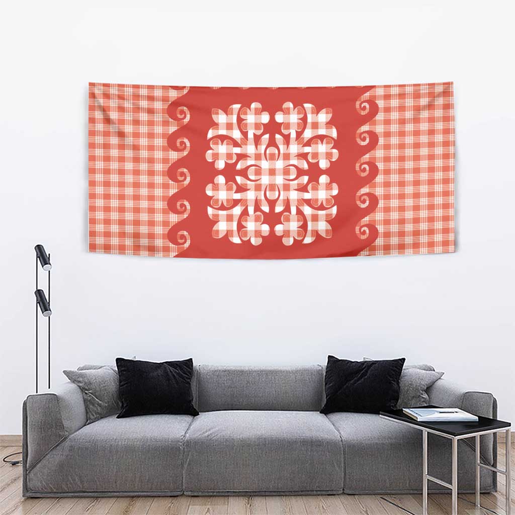 Red Ulu Palaka Quilt Pattern Tapestry Hawaii Culture Breadfruit LT9 - Polynesian Pride