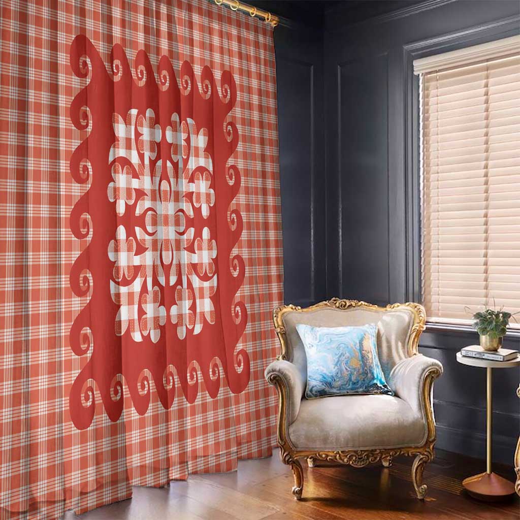 Red Ulu Palaka Quilt Pattern Window Curtain Hawaii Culture Breadfruit LT9 - Polynesian Pride