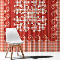 Red Ulu Palaka Quilt Pattern Window Curtain Hawaii Culture Breadfruit LT9 - Polynesian Pride