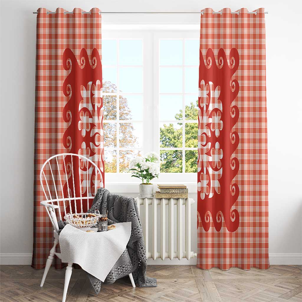 Red Ulu Palaka Quilt Pattern Window Curtain Hawaii Culture Breadfruit LT9 - Polynesian Pride