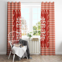 Red Ulu Palaka Quilt Pattern Window Curtain Hawaii Culture Breadfruit LT9 - Polynesian Pride