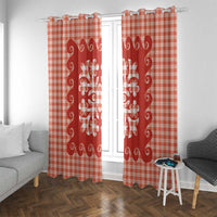 Red Ulu Palaka Quilt Pattern Window Curtain Hawaii Culture Breadfruit LT9 With Grommets Red - Polynesian Pride